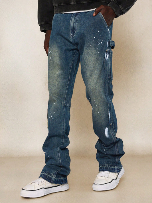 Flare Fit Carpenter Denim Jean With Splatter Paint