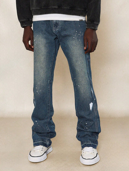 Flare Fit Carpenter Denim Jean With Splatter Paint