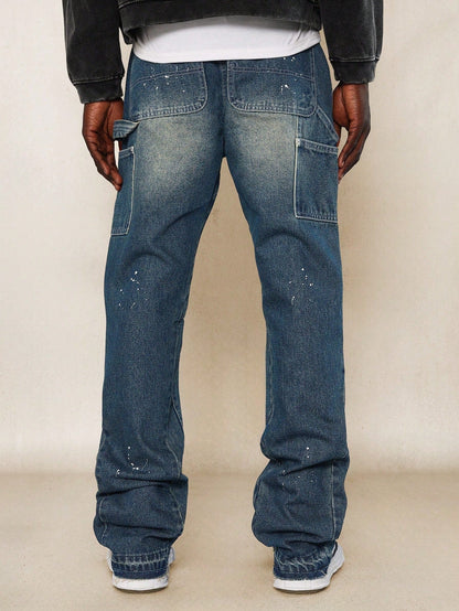 Flare Fit Carpenter Denim Jean With Splatter Paint