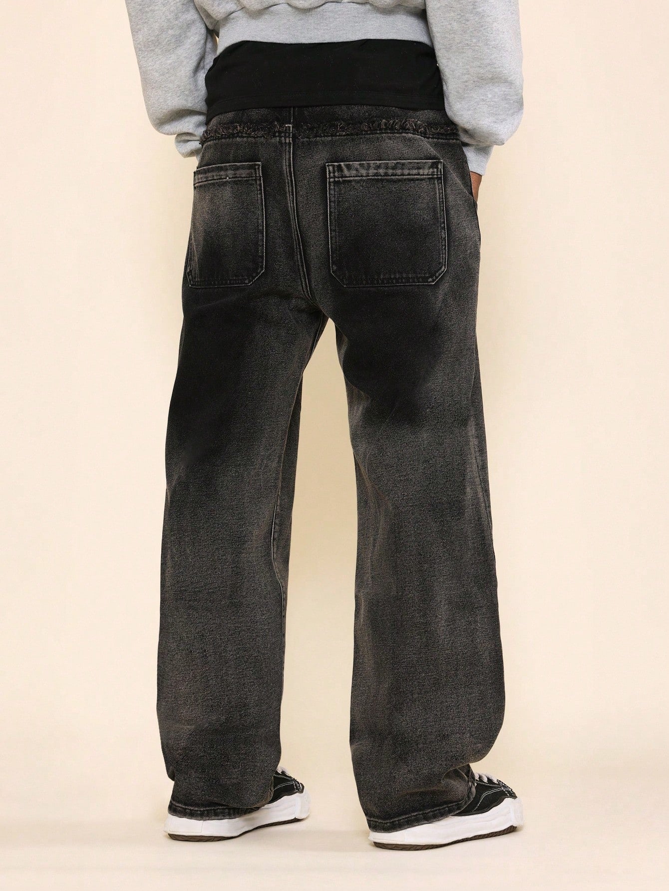 Loose Fit Double Waist Washed Jean